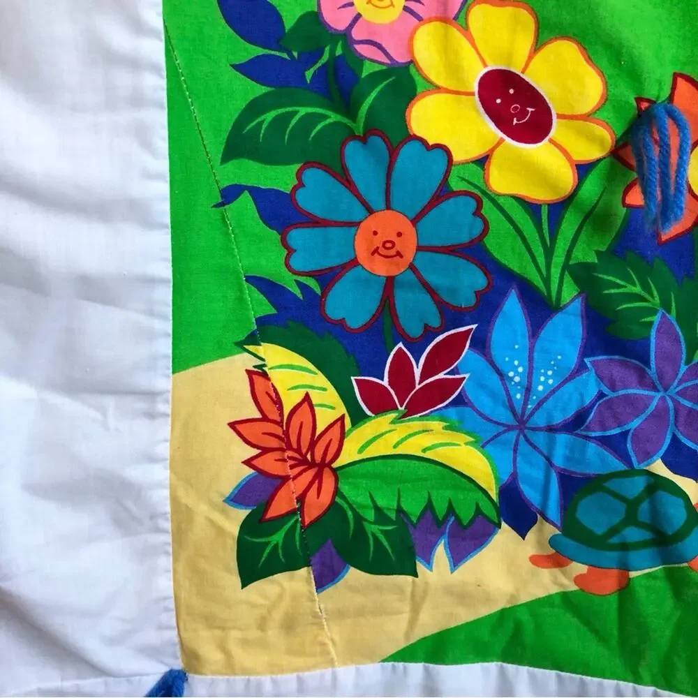 Vintage 80’s Handmade Rainbow Garden Zebra Quilt
